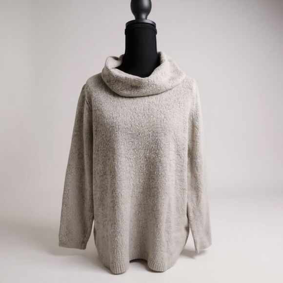 🩶 J.Jill Cowl Neck Chunky Knit Sweater • MP (Medium Petite) • Light Grey 🤍✨ - Picture 2 of 7